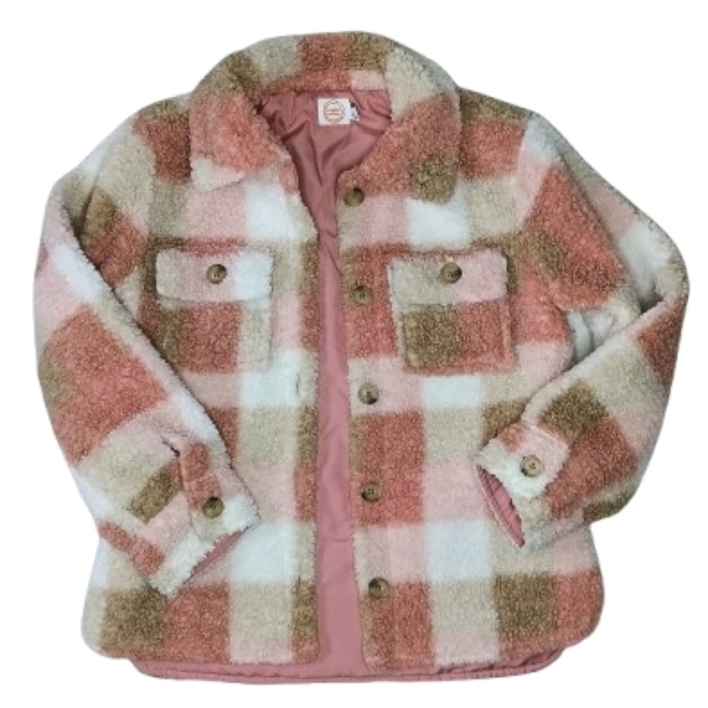 Girls M (7/8) Pink and Cream Plaid Jacket